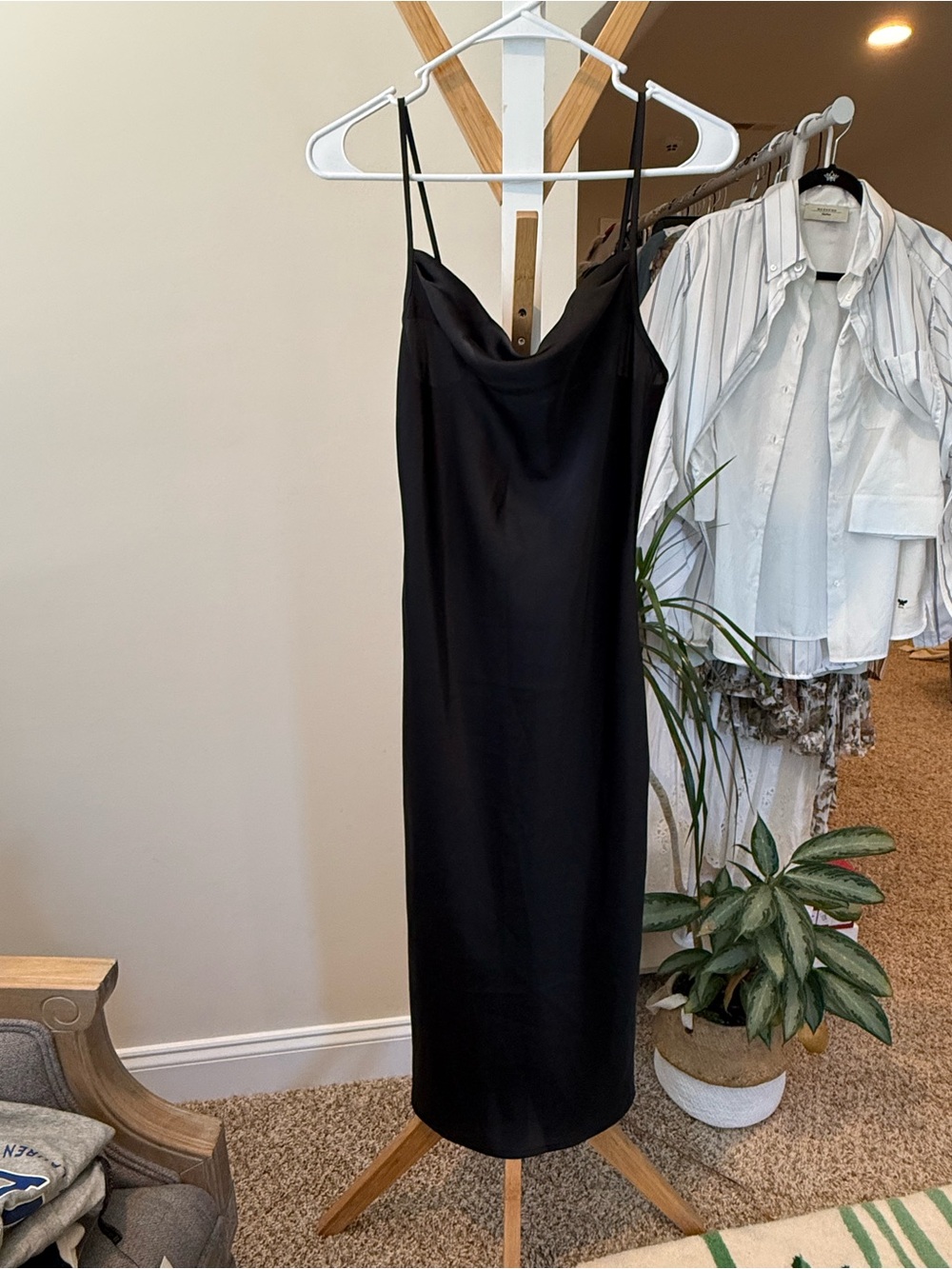Joie Black Cowl Neck Slip Midi Dress